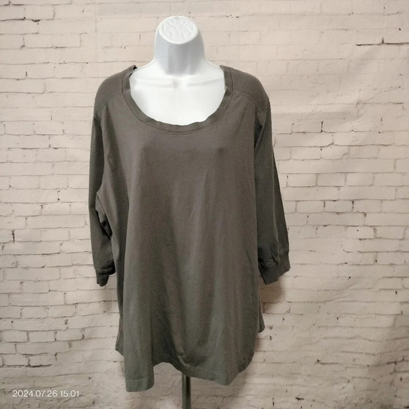 avenue the jersey tee 26/28 Gray 3/4 Sleeves Round Neck Cotton Shirt - Picture 1 of 8
